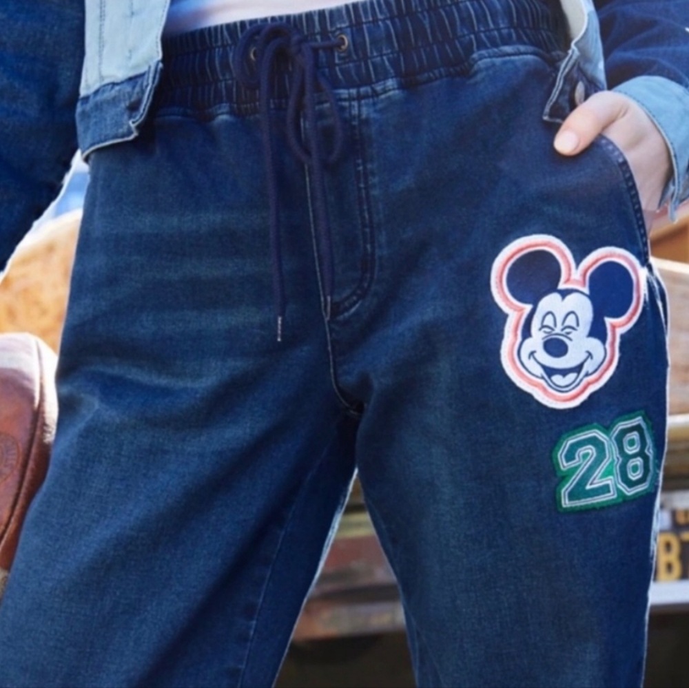 Disney Parks Womens Her Universe Mickey Mouse Denim Pants Joggers Blue, Large